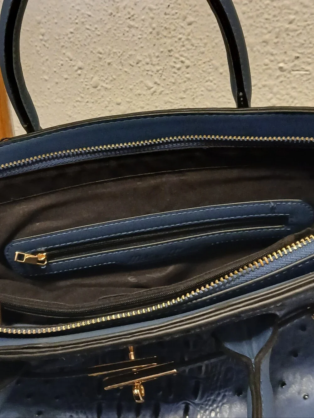 Mellow World Blue Ostrich/Croc Embossed Vegan Leather Satchel